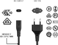 Câble d'alimentation Europlug noir qui est disponible en plusieurs longueurs et est souvent utilisé pour les appareils qui nécessitent moins d'énergie.