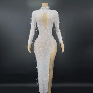 AD1198 Kimshein Mother Of The Bride Heavy Beaded Full Sleeve High Split Sexy Performance Wear Women Dress Club Evening"