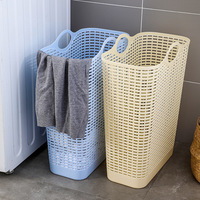 Panier à linge rectangulaire portable en plastique PP de luxe léger, écologique, anti-poussière, pour vêtements sales, blanc, 45x23x55cm