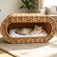 Lit pour chat en rotin, niche tressée pour animaux de compagnie avec coussin moelleux, maison pour chat d'intérieur pour petits chiens et chats, meuble pour animaux de compagnie lavable pour chambre à coucher, balcon