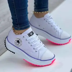 Large size 35-43 new women's canvas shoes Korean version breathable high-top casual shoes thick-soled lace-up sneakers