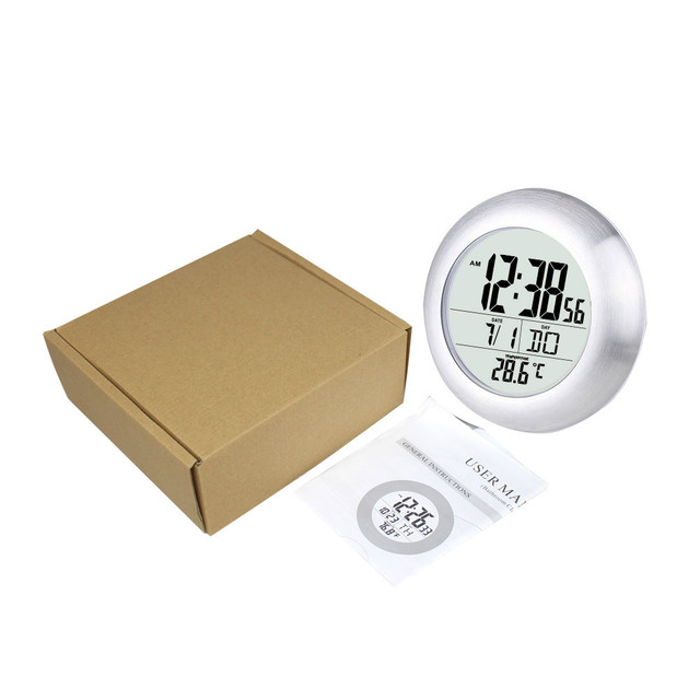 Mini Digital LCD Temperature Date Display ABS Waterproof Plastic Round Shape Electronic Clock for Bathroom Toilet Kitchen