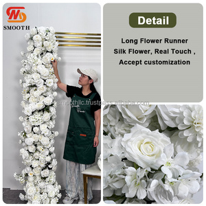 Panel de Flores para Boda, Venta Caliente, Rosas Blancas e Hortensias con Camino de Flores Verdes, 200 cm de Largo y Panel de Flores Grande - Product Image 2