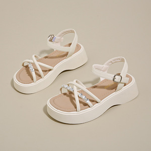 0516 LYKU Women's Spring/Autumn/Summer Sporty Slip-On Platform Sandals Breathable Anti-Slip Evergreen PU <b>Upper</b> Casual Fashion - Product Image 2