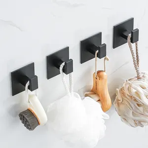 Gancho Autoadhesivo PARA LA Pared del Baño, Colgador de Ropa, Perchero de Aluminio, Soporte para Toalla de Cocina, Color Negro