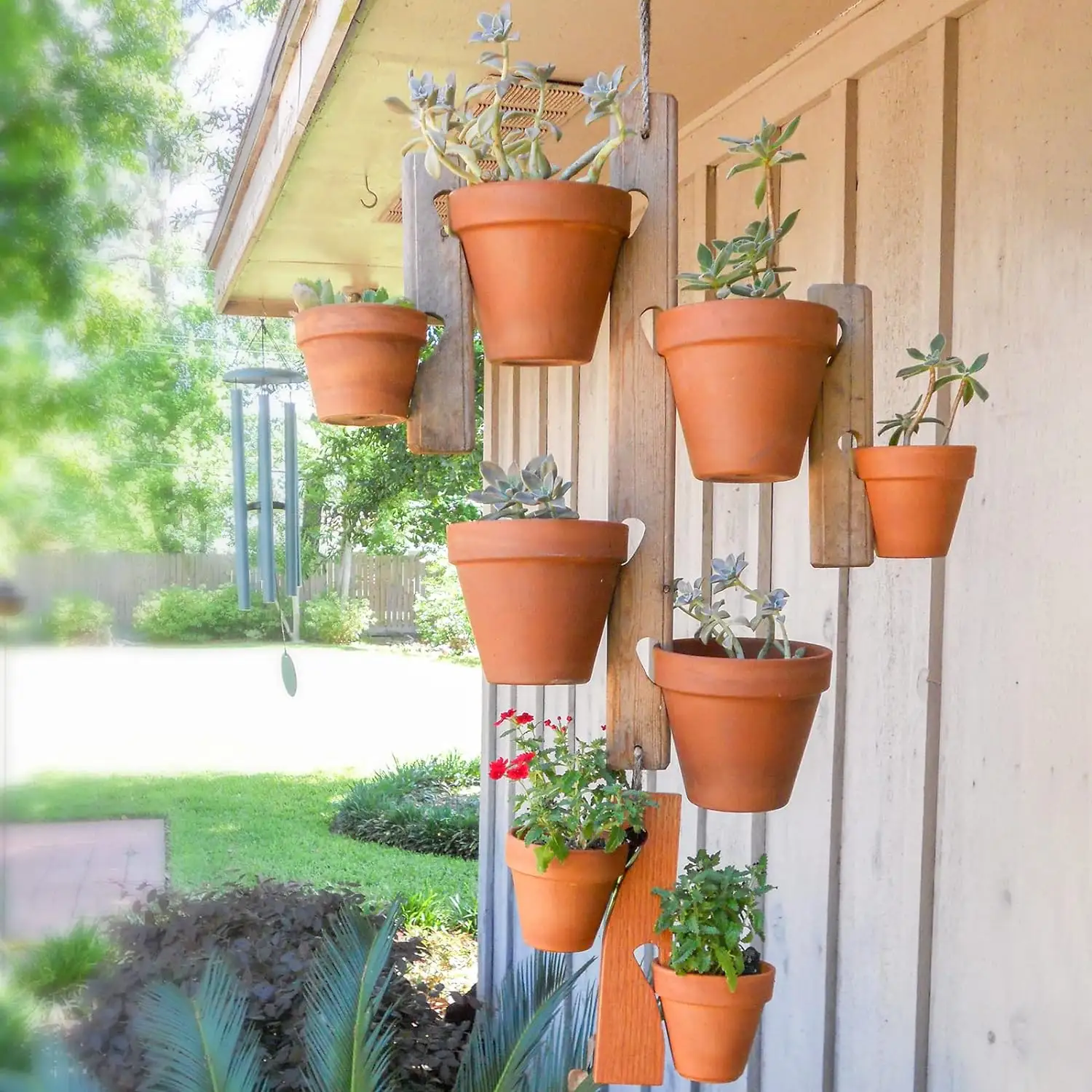 Özgünlük bahçe ahşap dikey asılı Terracotta saksı tutucu, açık kapalı Pot bitki askı tutucu