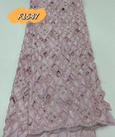 Tissu de dentelle africaine lourde perlée marron, broderie soluble dans l'eau, dentelle à strass et perles pour robe de soirée et robe de mariée F1547