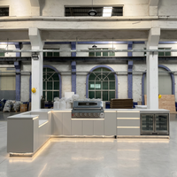Fabricant de meubles de jardin Foshan, armoires de cuisine modulaires en acier en forme de L, armoire extérieure pour réfrigérateur, barbecue, armoires de cuisine extérieures