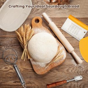 ตะกร้าพักแป้งซาวโดว์สีน้ำเงิน ทำด้วยมือ ตะกร้าสำหรับพักแป้งขนมปังซาวโดว์ และอุปกรณ์อบขนม พร้อมมีดตัดแป้ง - Product Image 4