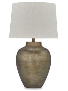 Lámpara de Mesa de Latón Antiguo con Base Texturizada y Pantalla de Tela, Decoración de Iluminación Vintage para Sala de Estar, Dormitorio y Oficina - Product Image 5