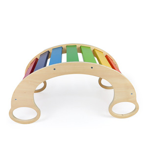 Wooden Rainbow Rocking Chair For Kids Indoor Climbing Play Structure Multifunctional Arch Shape Interactive <b>Physical</b> Training - Product Image 2