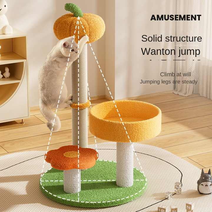Pet Cat Climbing Rack Pumpkin Nest Platform Cat Grab Column and Board ...