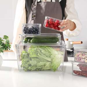 Vente en gros de lot de 10 conteneurs empilables pour réfrigérateur et cuisine en plastique pour le rangement des légumes et des aliments - Product Image 2