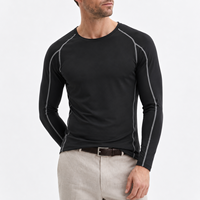 T-shirt de compression à manches longues pour homme, col rond, rayures contrastées, personnalisable OEM, séchage rapide, respirant, pour la course, la gym et l'entraînement