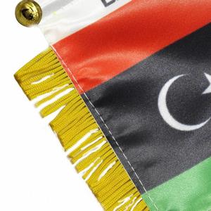 ธงซาตินลิเบียแบบกำหนดเอง ธงติดรถยนต์ขนาดเล็ก พร้อมพู่สีเหลือง - Product Image 5