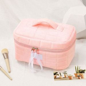 Top Quality Travel Solid Color Custom Recycled Plaid Polyester Cotton Pouch <b>Makeup</b> Cosmetic <b>Case</b> Bag With Zipper - Product Image 5