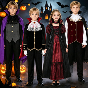 Conjunto de Disfraz de <span class=keywords><strong>Vampiro</strong></span> para Niños, Capa, Chaleco, Chaqueta, Vestido Victoriano Gótico de Terciopelo con Cuello de Encaje, Disfraz para Cosplay, Fiesta, Juego de Roles - Product Image 1