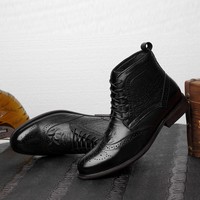 Bottes Brogues pour Hommes, Mi-Mollet, Style Coréen, Cuir Véritable, Lavé, Rétro, Lacets Goodyear, Antidérapantes, Douces