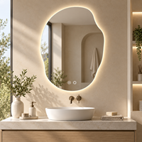 Miroir de salle de bain LED irrégulier avec rétroéclairage, anti-buée, contrôle tactile 3 couleurs, sans cadre, miroir mural pour vanité