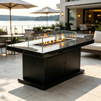 Table de foyer à gaz rectangulaire de qualité commerciale avec plateau en pierre de culture, chauffage de terrasse extérieur 50000-74999 BTU, écologique, pour hôtels et complexes hôteliers