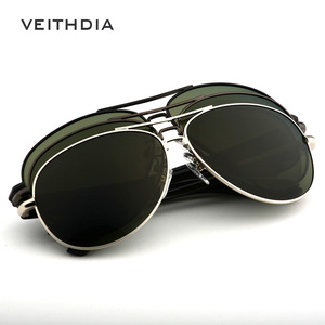 Veithdia Men's Aviator Sunglasses Metal <b>Frame</b> Dark Green Lens UV400 Polarized Driving Glasses 2670 - Product Image 2