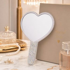 Wholesale Bling Rhinestone Hand Mirror Portable Heart Shape <b>Makeup</b> <b>Vanity</b> Mirror Private Label Cosmetic <b>Makeup</b> Mirror - Product Image 3