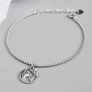 Simple versatile 925 sterling silver charm world map bracelets for ladies