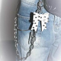 Chaîne de taille unisexe en cuir fait main, style nœud papillon, rivets et pantalon, design de niche, streetwear sombre, détachable, 51-80cm