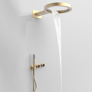 Grifos de Baño y Duchas Multifuncionales Modernos, Juego de Ducha Estilo Cascada en Oro Cepillado - Product Image 1