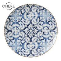 Service de vaisselle en porcelaine Ohere, vaisselle en porcelaine en gros, vaisselle de restaurant, assiettes en céramique bleues marocaines pour mariage et fête