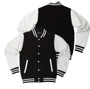 Bomber da Baseball College nero all'ingrosso autunno Plain Letterman giacche Varsity produttori