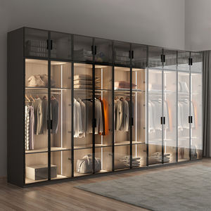 Armoire en bois scandinave porte plate chambre Simple moderne économique porte en verre armoire de rangement Simple grande armoire - Product Image 2