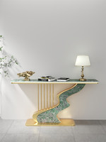 Table d'entrée moderne minimaliste avec plateau en marbre et base en acier, table d'appoint semi-circulaire, armoire décorative, console BTCT011 pour la maison