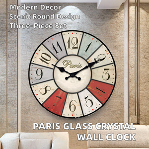 Horloge murale analogique moderne à aiguilles, style antique, avec corps en <span class=keywords><strong>cristal</strong></span>, thème Parisien, pour décoration de maison de campagne française, salon et chambre à coucher - Product Image 2