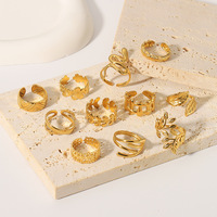 Bagues tendance en acier inoxydable plaqué or 18 carats pour femmes, géométriques, creuses, ajustables, empilables, ouvertes, bijoux
