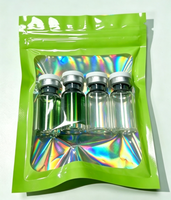 Pochette refermable en Mylar holographique couleur personnalisée avec fenêtre transparente, sac d'emballage en feuille métallisée anti-humidité pour l'emballage de flacons en verre