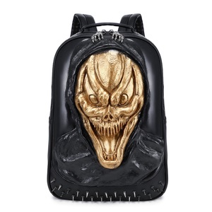 حقيبة ظهر بتصميم جديد ثلاثي الأبعاد بتصميم جمجمة مع حقيبة راكب الدراجة النارية من الجلد القوطي لطراز الشارع المتموج - Product Image 4