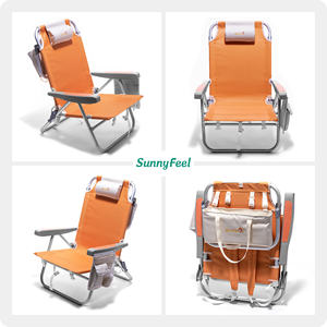 كرسي الشاطئ المحمول القابل للطي من SunnyFeel مع حجرة تبريد مثبتة، 5 زوايا قابلة للإمالة مصنوع من قماش برتقالي جذاب - Product Image 4