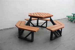 100% Wood <b>Garden</b> <b>Table</b> Set,street <b>and</b> Park <b>Table</b> with <b>Benches</b> Camping <b>Table</b> with Umbrella Hole - Product Image 3