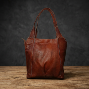 Sac fourre-tout en cuir véritable, style classique, pour femme, poignée souple, couleur marron durable - Product Image 2