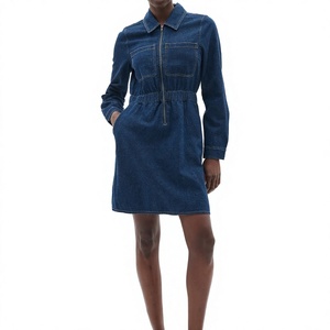 Women Casual Denim A-Line Square Collar Knee-Length Shirt <b>Dress</b> Sleeveless <b>Elastic</b> Waist Lace Breathable Eco-Friendly Bulk - Product Image 3