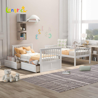 Lit superposé convertible moderne en bois, double sur double, avec tiroirs de rangement et échelle, se transforme en deux lits d'appoint pour chambre de bébé