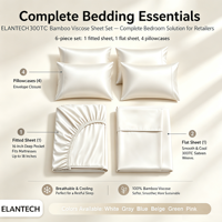 Ensemble de draps plats 4 pièces en fibre de bambou 100% tissée, respirant, biologique, écologique, style occidental, toutes saisons, 300TC