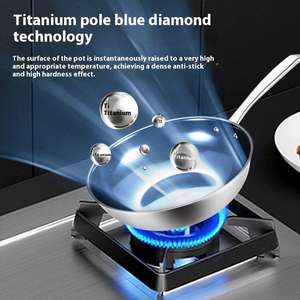 <span class=keywords><strong>Wok</strong></span> <span class=keywords><strong>de</strong></span> Titanio Azul Personalizado, <span class=keywords><strong>Wok</strong></span> Antiadherente <span class=keywords><strong>de</strong></span> Titanio Puro, Utensilios <span class=keywords><strong>de</strong></span> Cocina <span class=keywords><strong>de</strong></span> Titanio Puro con Fondo Plano, Sin Recubrimiento - Product Image 2