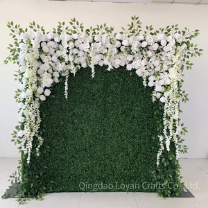 Panel Floral Modular de Flores Artificiales <span class=keywords><strong>con</strong></span> <span class=keywords><strong>Rosas</strong></span> <span class=keywords><strong>Blancas</strong></span> y <span class=keywords><strong>Rosas</strong></span> Rosadas y Follaje, Panel Floral Encajable para Decoración de Fiestas y Cabinas de Fotos - Product Image 2