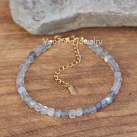Mode minimaliste pierres précieuses 4mm facettes carré Tourmaline perlé Bracelet délicat or 18 carats bijoux en acier inoxydable en gros