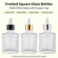 Flacon compte-gouttes carré en verre épais pour huiles essentielles et sérums, 30ml 50ml 100ml, avec bouchon compte-gouttes doré, argenté ou noir, logo personnalisé sérigraphié