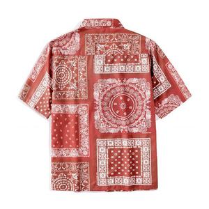 เสื้อยืดแฟชั่นผู้ชายลายดอกไม้สไตล์ลำลอง แขนสั้น ติดกระดุม ลายผ้าพันคอ พิมพ์ลายเพสลีย์ สำหรับผู้ชาย - Product Image 4