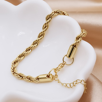 Pulsera Minimalista de Acero Inoxidable con Cadena de Cuerda Trenzada, Chapada en Oro de 18K, Resistente al Agua, Unisex, Joyería Apilable para Uso Diario