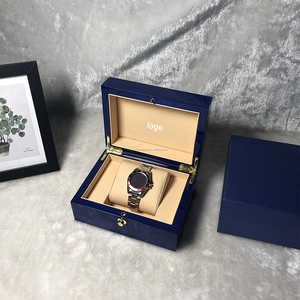 Custom <b>Watch</b> Box Wooden <b>Watch</b> <b>Case</b> Blue Gift Packaging Display Box with Logo for Wristwatch Retail - Product Image 3